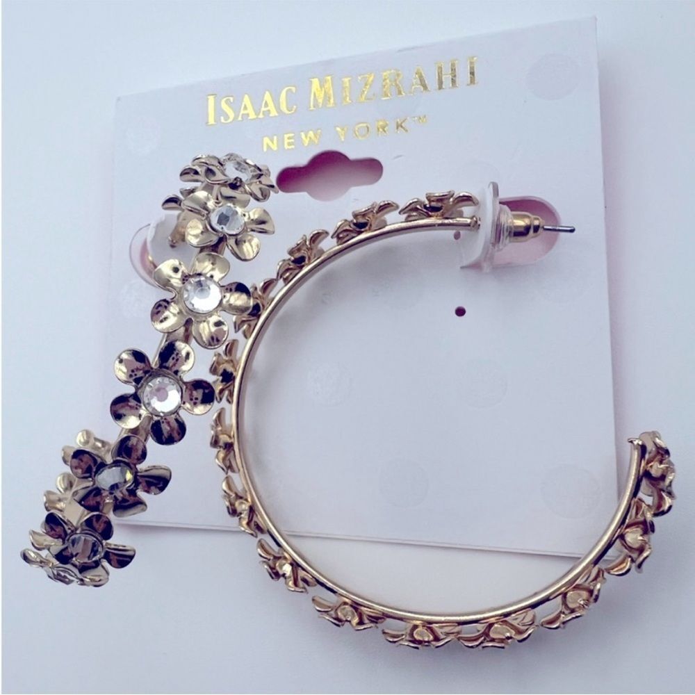Isaac Mizrahi Gold Floral Embellished Hoops